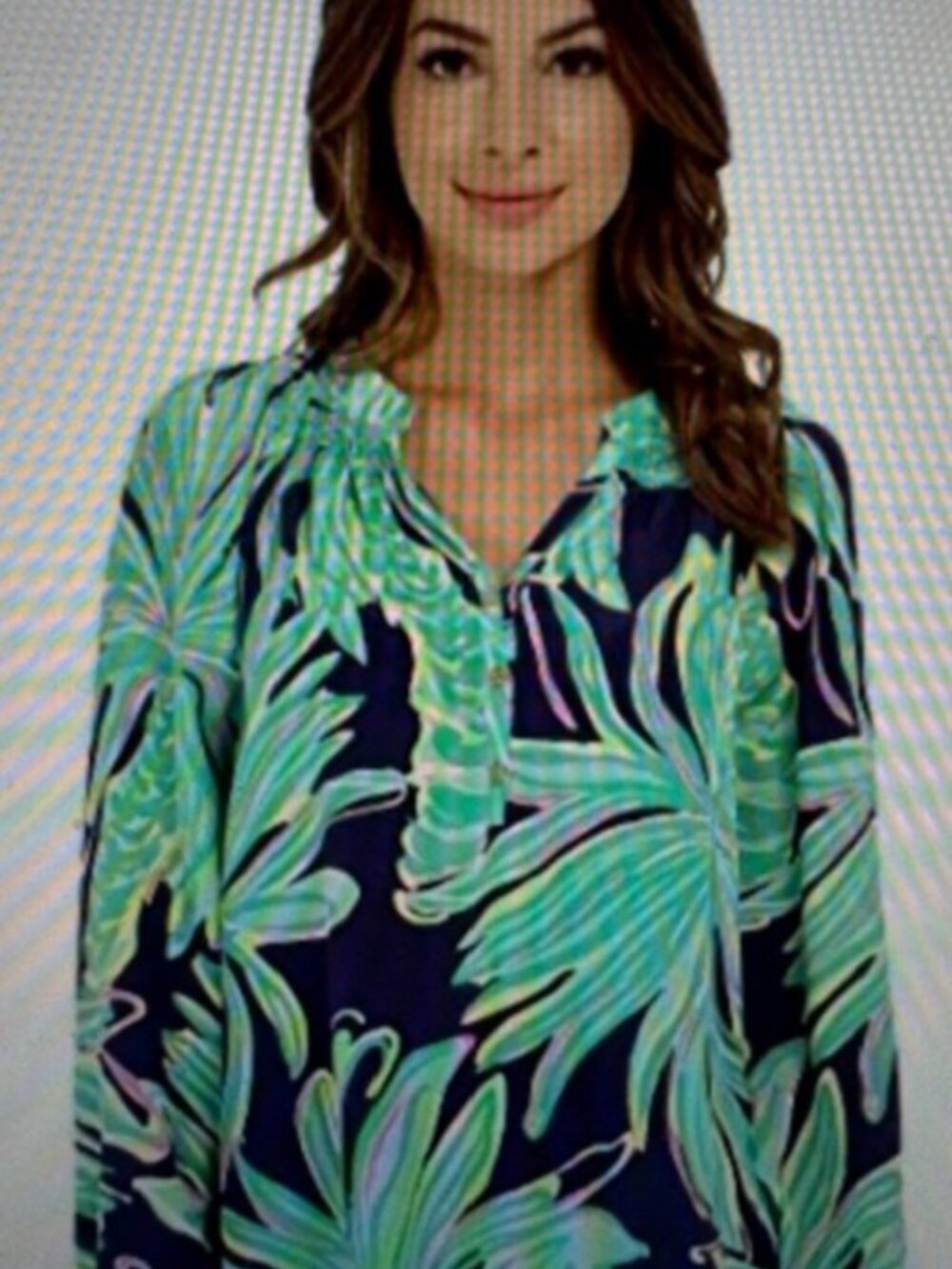 Lilly Pulitzer XS Elsa Silk Bright Navy Tiger Palm Blouse Long Balloon Sleeve